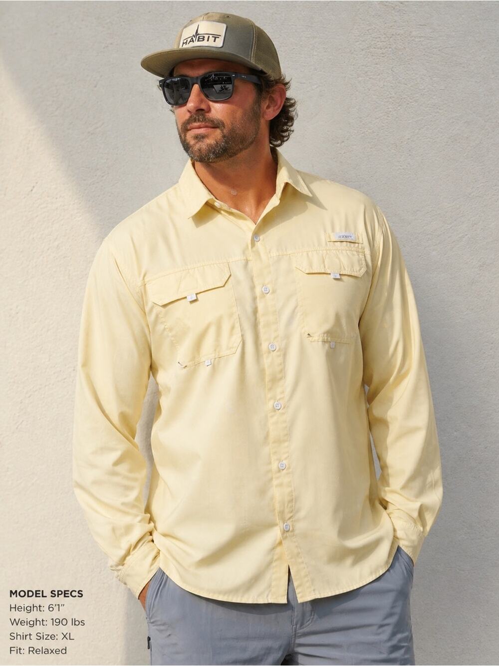 Habit Men’s Yellow Sun Shirt XL Lightweight Fishing Hiking Outdoor Button Up